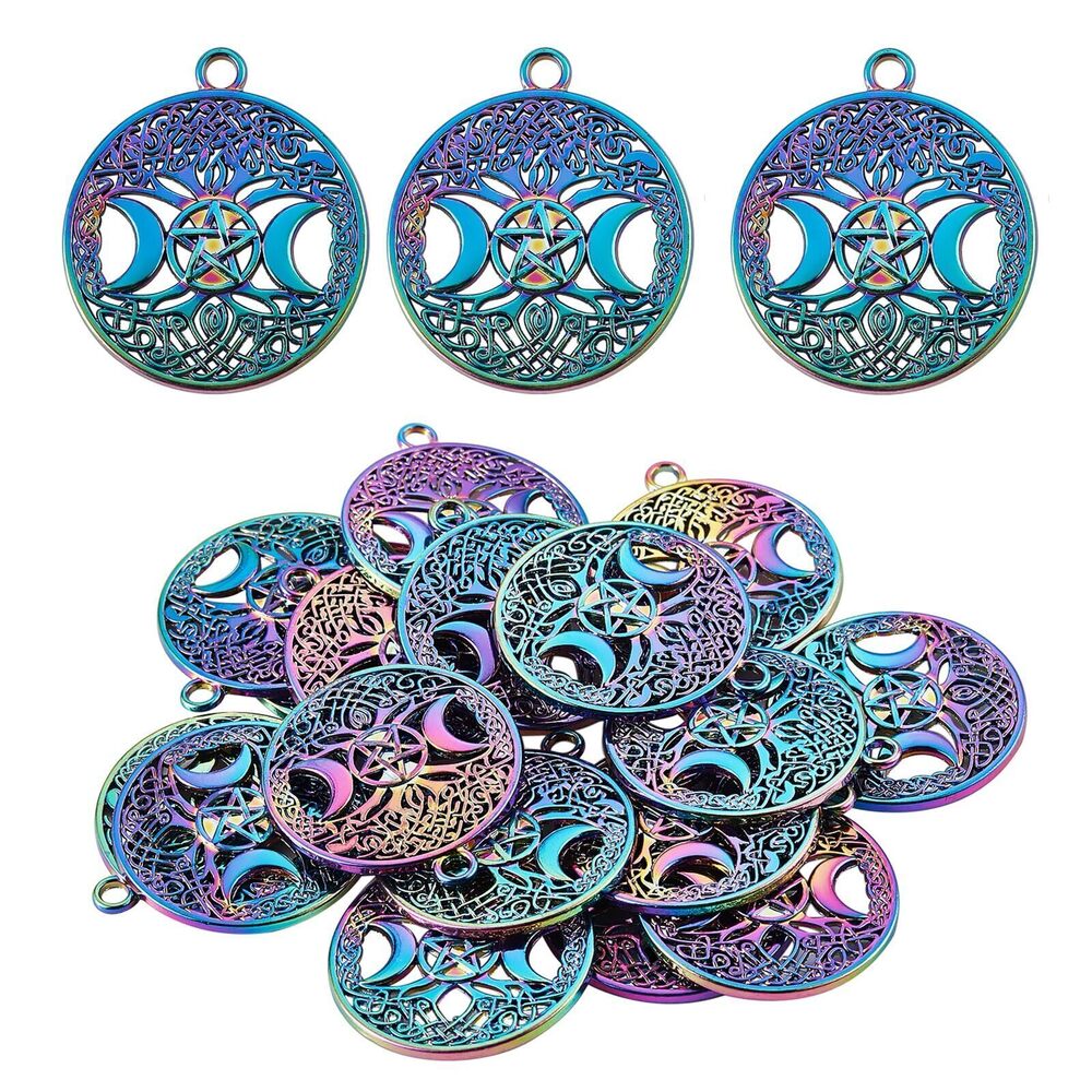 8304 25Pcs Moon Star Charms Pendants Multi-Color Alloy Charms Rainbow
